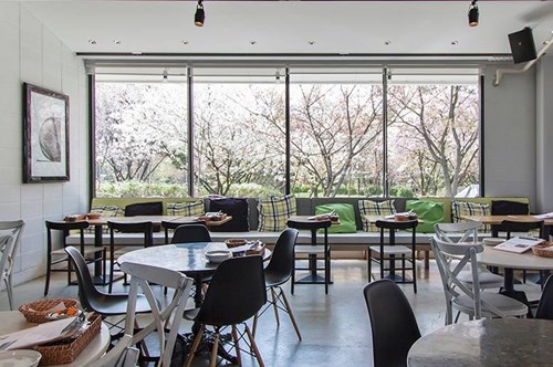 京都の桜が見えるレストラン